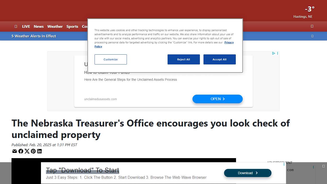 The Nebraska Treasurer's Office encourages you look check of unclaimed property